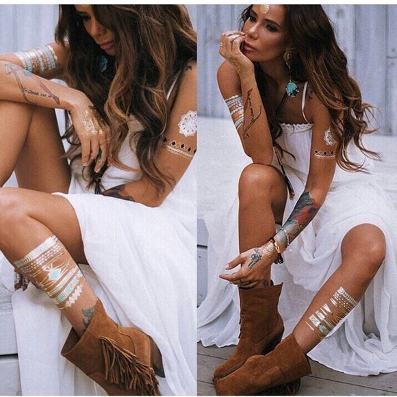 4 Sheets Boho Festival Temporary Metallic Flash Tattoos - Picture 3 of 16